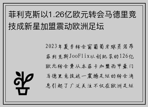 菲利克斯以1.26亿欧元转会马德里竞技成新星加盟震动欧洲足坛 菲利克斯以1.26亿欧元转会马德里竞技成新星加盟震动欧洲足坛